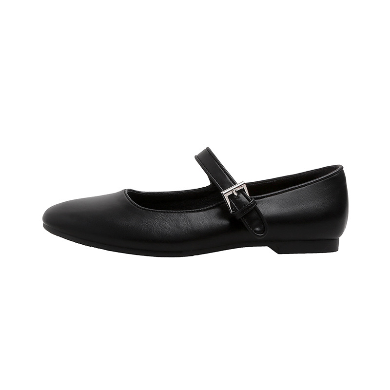 2024 primavera nuevo estilo hebilla zapatos planos de corte bajo pequeño dedo del pie cuadrado retro de cuero suave inferior suave zapatos de mujer Mary Jane