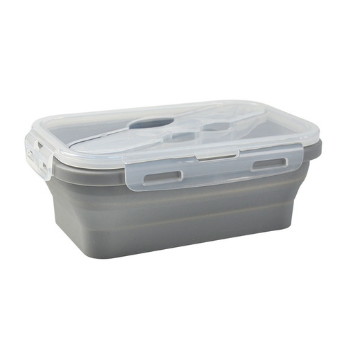Outdoor portable silicone crisper microwave high temperature resistant foldable lunch box lunch box with fork