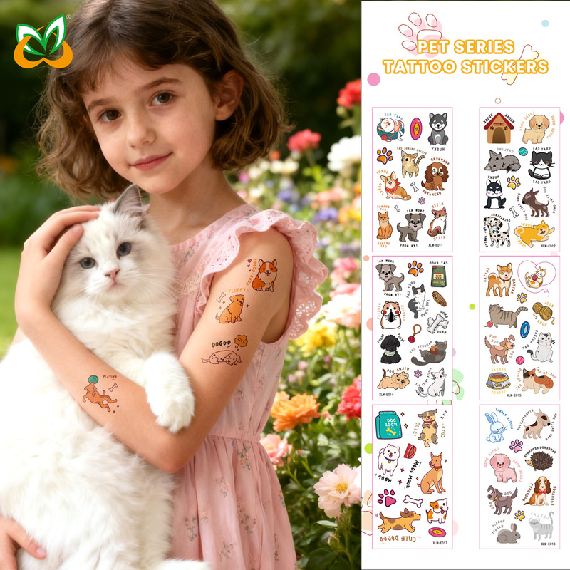 Factory Direct Sales Cartoon Children's Farm Animal Series Waterproof Temporary Tattoo Stickers Cats and Puppies Cute Tattoo Stickers