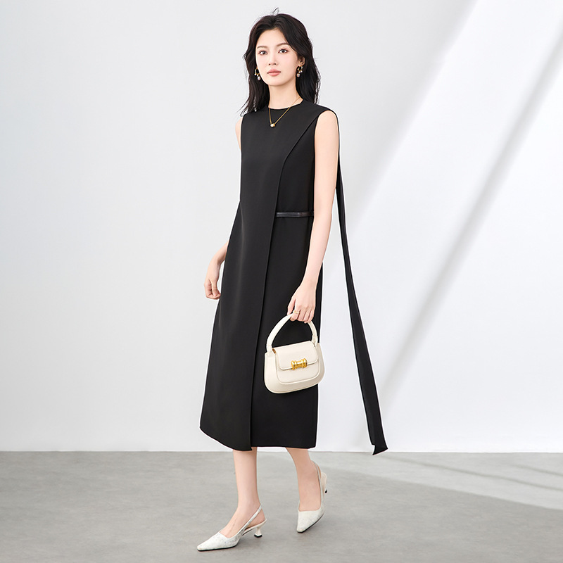 Đầm suông nữ midi tay ngắn mùa hè — 2507404 - Cam chi tiết 4