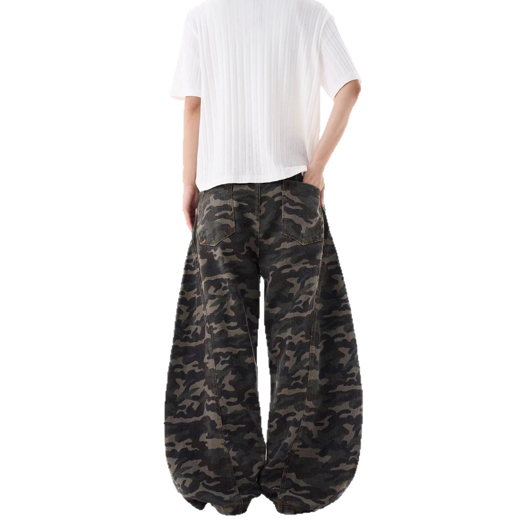 Jean cargo camouflage rétro, pantalon de travail à jambes larges, modèle multipoches pour hommes et femmes._voghion.com