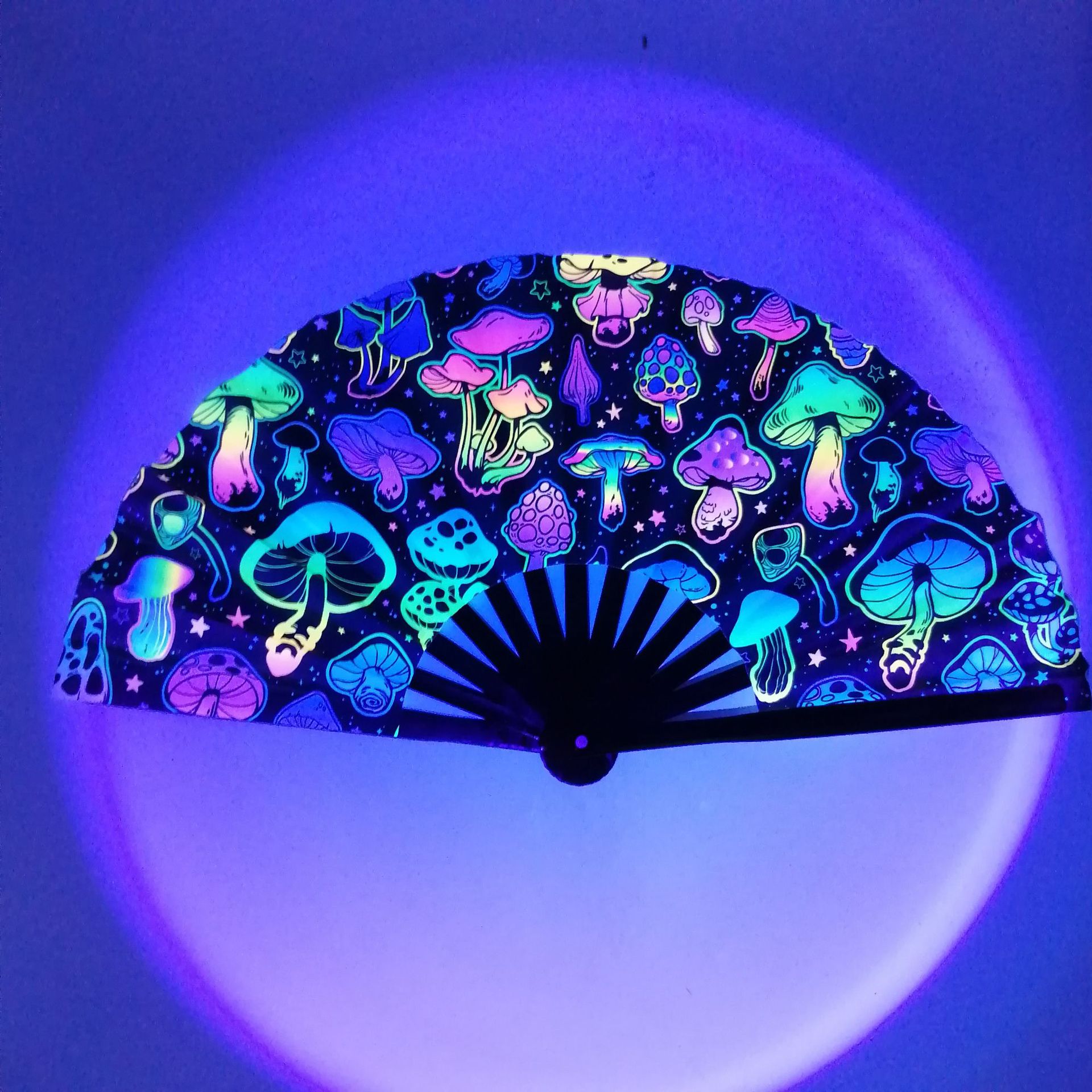 10 pulgadas hueso de bambú negro Oxford tela impresión de tinta UV ventilador fluorescente multicolor al por mayor opcional