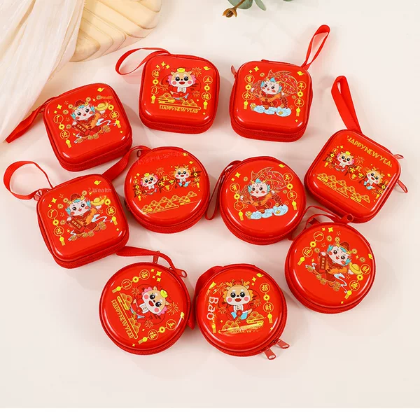 Christmas Tinplate Coin Purse Round New Christmas Coin Storage Bag Holiday Children's Portable Earphone Bag
