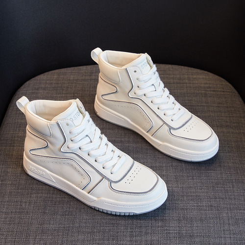 Leather-covered genuine leather white shoes for women for four seasons  new versatile Korean style breathable flat-soled casual high-top sports sneakers