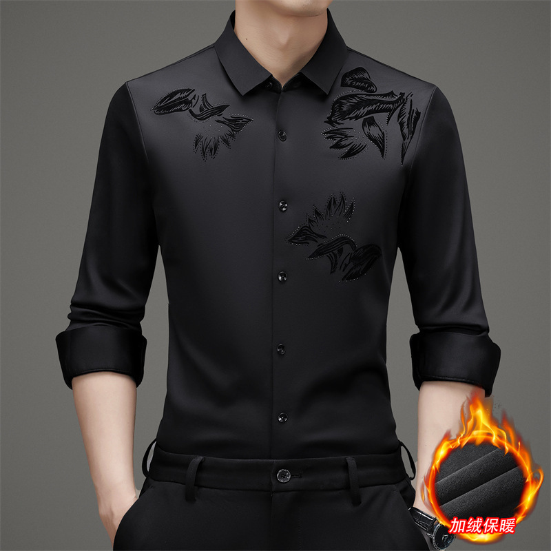 High-end, fleece-lined, long-sleeved men's shirt for autumn, thickened, casual, fashionable, and versatile, direct from the manufacturer High-end, fleece-lined, long-sleeved men's shirt for autumn, thickened, casual, fashionable, and versatile, direct from the manufacturer