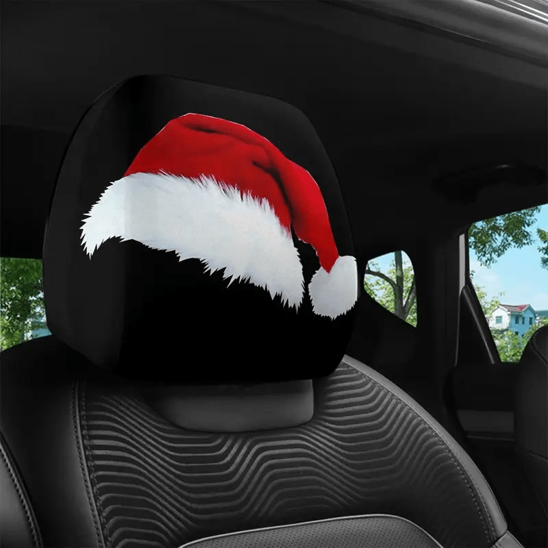 Car headrest cover with Christmas hat print, universal soft and breathable pillowcase for the car, can be customized with labels and made according to provided images