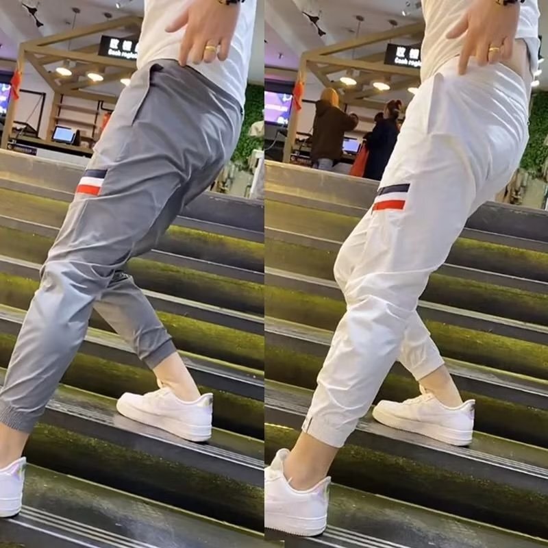 Spring and Summer Casual Pants Men's Smooth Stretch Striped Thin Pants Youth Ice Silk Slim-Fit Neck-toe High-end Nine Points Spring and Summer Casual Pants Men's Smooth Stretch Striped Thin Pants Youth Ice Silk Slim-Fit Neck-toe High-end Nine Points
