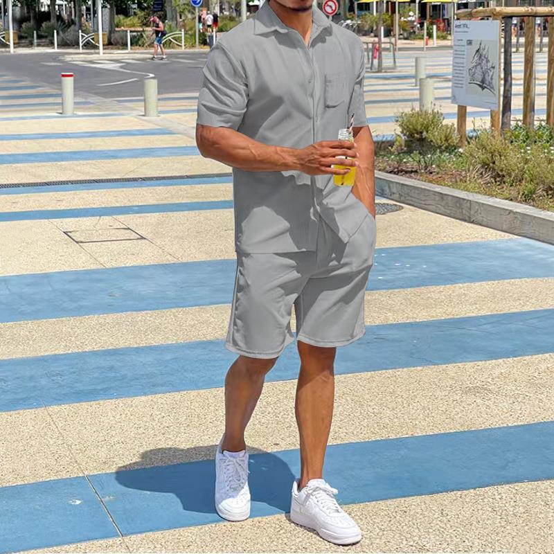 Turndown, Shirt Collar Neckline Comfort Function Casual Women's Men's Vacation Solid Color Linen Polyester Shorts Sets Pant Co-ord Set Shorts