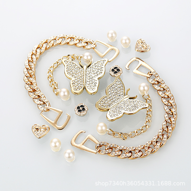 Cross-border Hole Shoes Shoe Buckle High-end Accessories DIY Three-dimensional Golden Flash Diamond Butterfly Chain Decoration Accessories Accessories