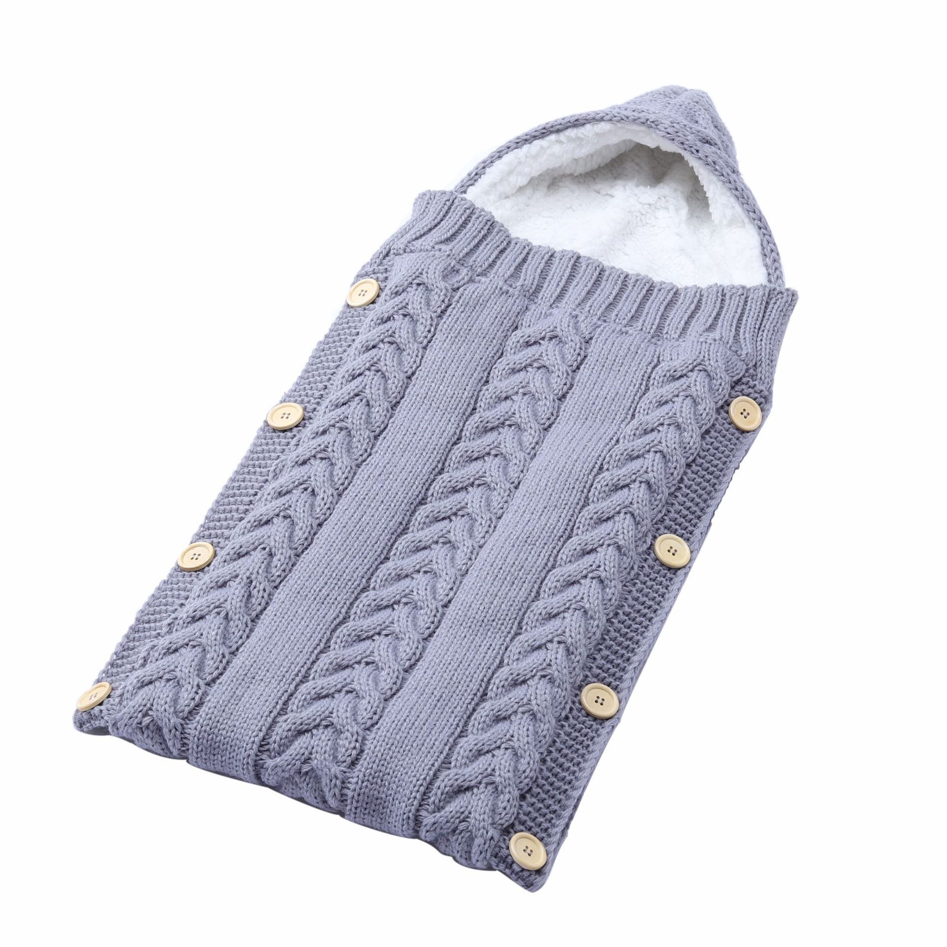 European and American Knitted Baby Sleeping Bag Hooded Button Autumn and Winter Thickened Stroller Sleeping Bag Cute Props