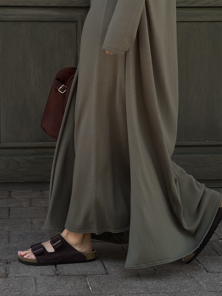 Bộ đầm dài kèm áo cardigan dệt kim dài tay nữ — Màu cà phê đậm, Màu hồng, Màu trắng, Màu xám chi tiết 72