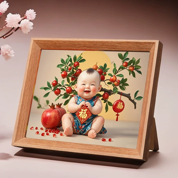 Many children and many blessings-baby boy 4-(wooden frame) walnut color