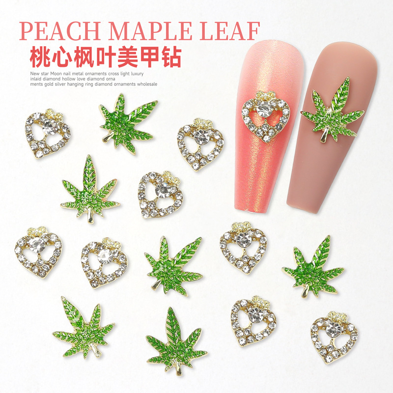 New Nail Art Fake Beads Green Maple Leaf Hollow Heart-shaped Nail Stickers Alloy Nail Decorations Love Nail Art Ornaments New Nail Art Fake Beads Green Maple Leaf Hollow Heart-shaped Nail Stickers Alloy Nail Decorations Love Nail Art Ornaments