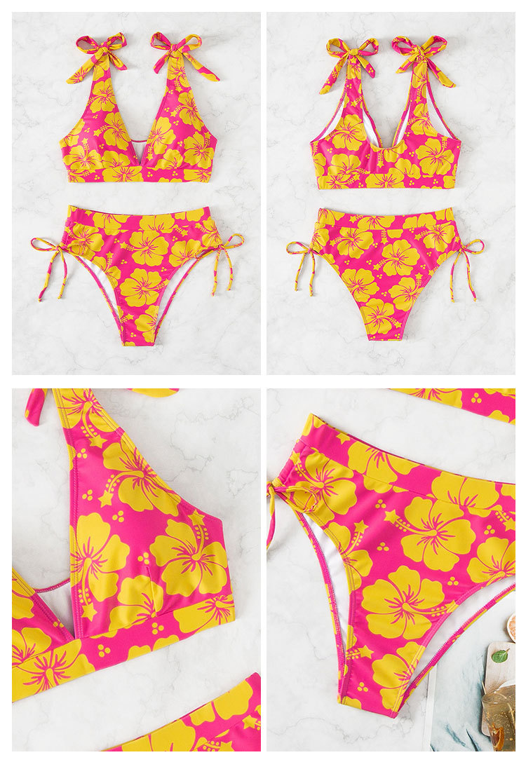 Costume da bagno sexy con perizoma a vita alta da donna 2024 nuovo costume da bagno con scollo a V stampato con lacci_voghion.com