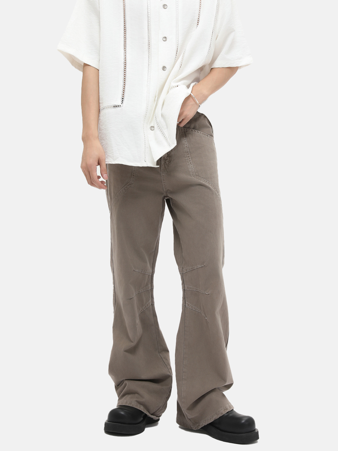 MTLCLOTHES para hombre | American cleanfit plisado costura moda drapeado recto trapeador jeans de moda