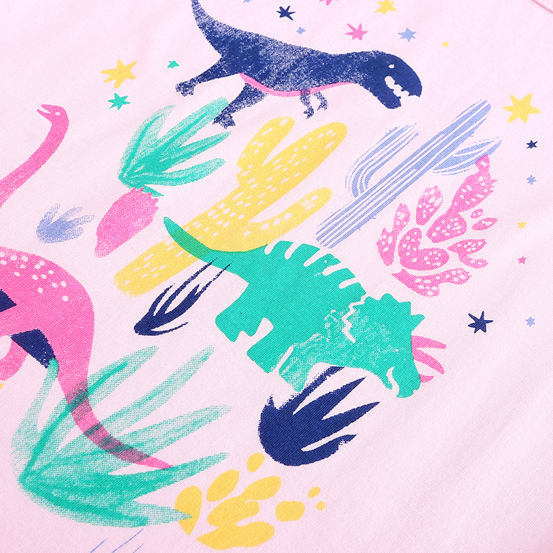 Conjunto de ropa infantil de moda europea y americana para niñas, chaleco de algodón de punto con estampado de dinosaurios de dibujos animados de verano, conjunto de dos piezas de manga corta para niños pequeños