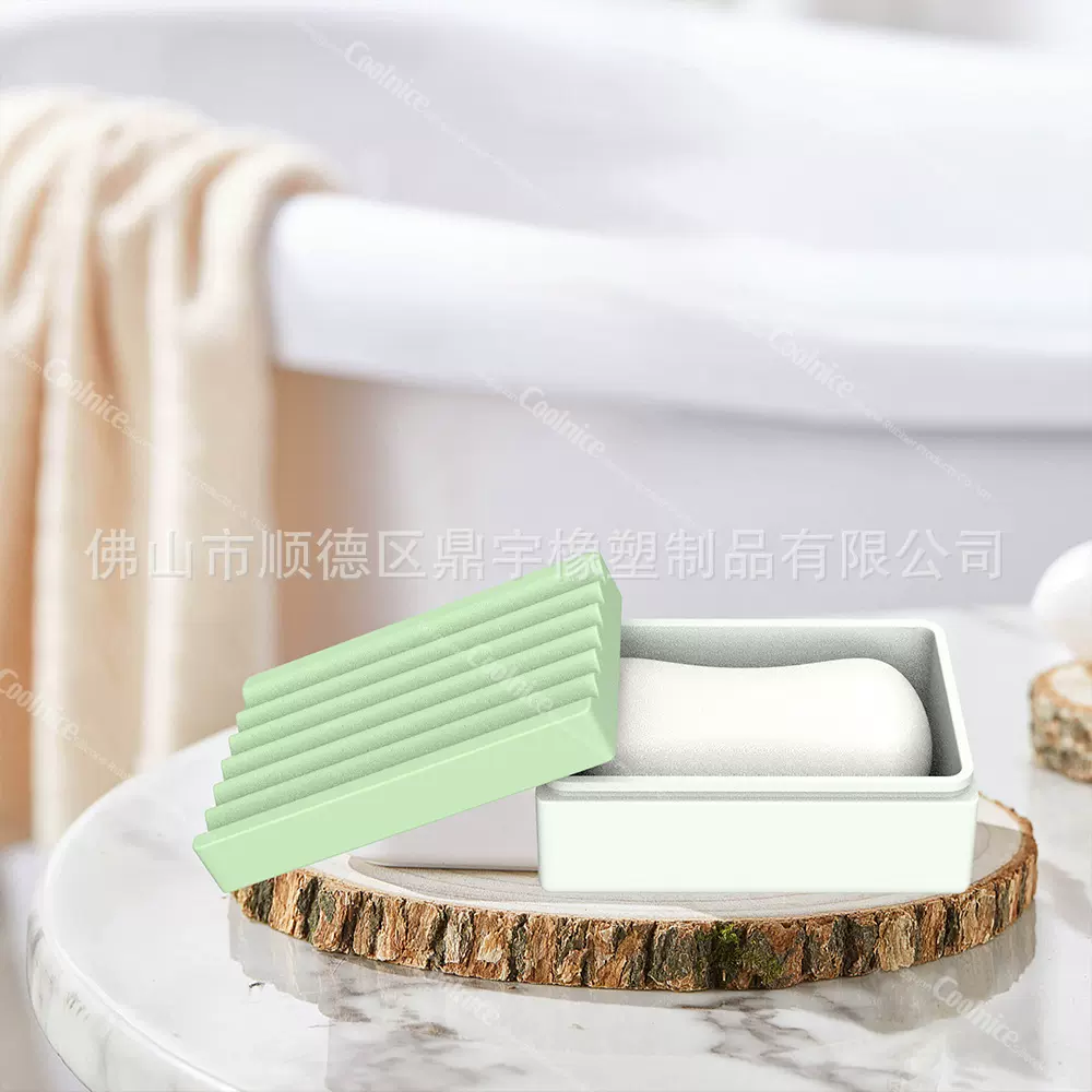 跨境爆款卫生间硅胶肥皂盒双盒带盖免打孔肥皂沥水架旅行肥皂盒