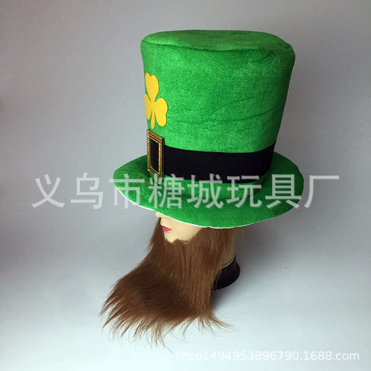 Amazon transfronterizo Día de San Patricio Sombrero irlandés con barba sombrero de trébol de cuatro hojas con barba Comercio exterior Venta caliente