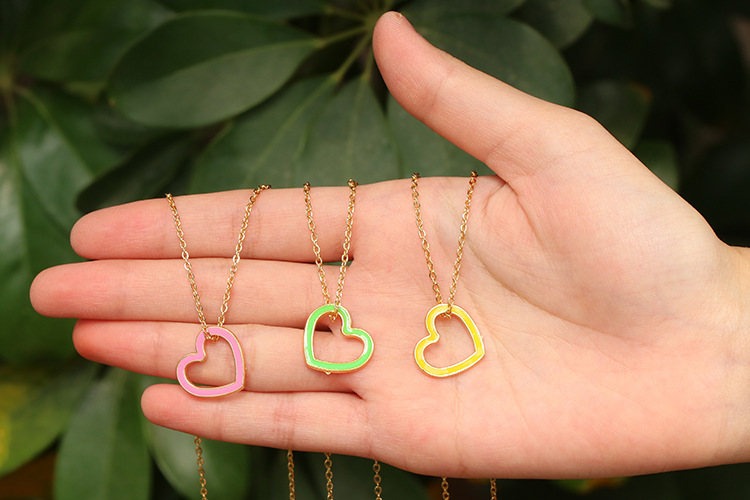 Copper Material Geometric Pattern Korea Color Heart-shape Hollow Copper Necklace Wholesale