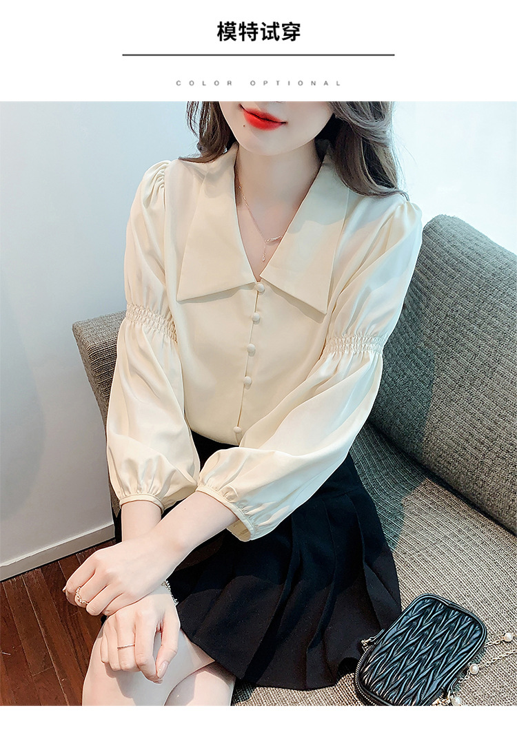 프랑스식 레트로 V넥 거품 소매 여성 셔츠 2026 봄 가을 새로운 디자인 센스 긴팔 셔츠 Chic 맨위 상세 이미지 9