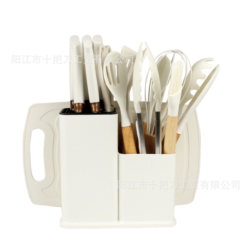 Instantánea de silicona resistente a altas temperaturas utensilios de cocina no pegajosos de silicona almacenamiento de barril 19 piezas conjunto conjunto de cocina integrado