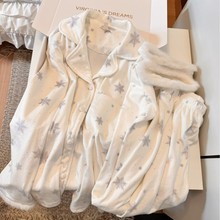秋冬新款睡衣女韩系雪花休闲加厚保暖软乎海岛绒可外穿家居服套装