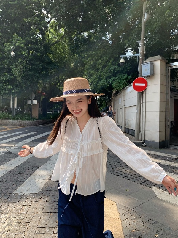 法式甜美防晒白色衬衫女秋季2025新款宽松显瘦休闲简约百搭上衣潮|undefined