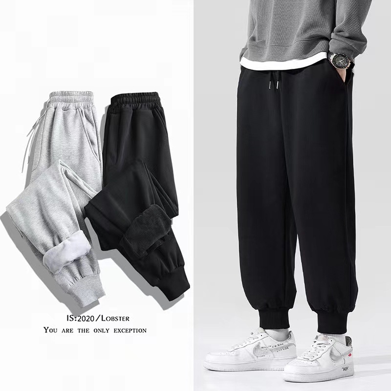 Ropa de hombre gruesa de algodón grueso de invierno forrada de lana en stock al por mayor Pantalones deportivos de todo partido pantalones casuales más tamaño pantalones atados al tobillo
