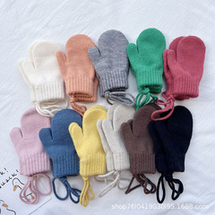 Autumn/Winter Baby Neck Mittens 2023 New Arrival Children's Korean Style Solid Color Knitted Wool Fingerless Gloves Wholesale