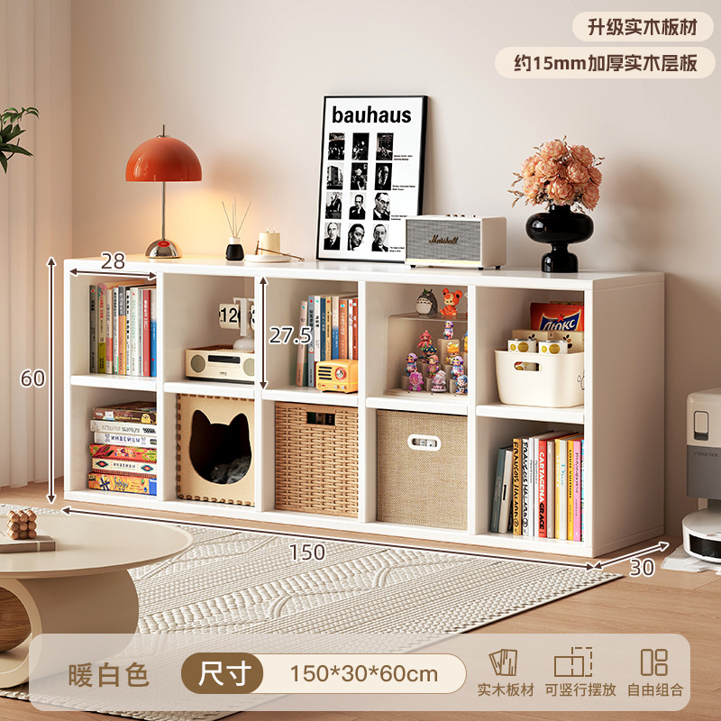 Librería de madera maciza, una pared, una combinación de gabinete de rejilla contra la pared, estantería de sala de estar, estante de piso, gabinete de exhibición de almacenamiento