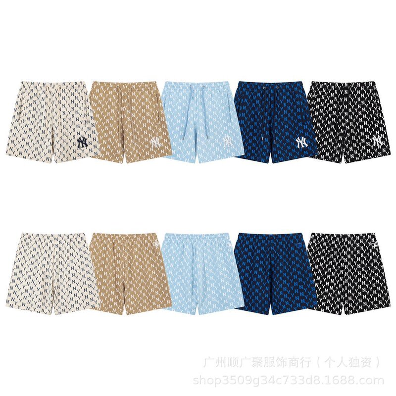 Foreign Trade South Korea MLB Spring and Summer Fashion Brand NY Letter Full Print Old Flower Fashion Casual Shorts for Men and Women