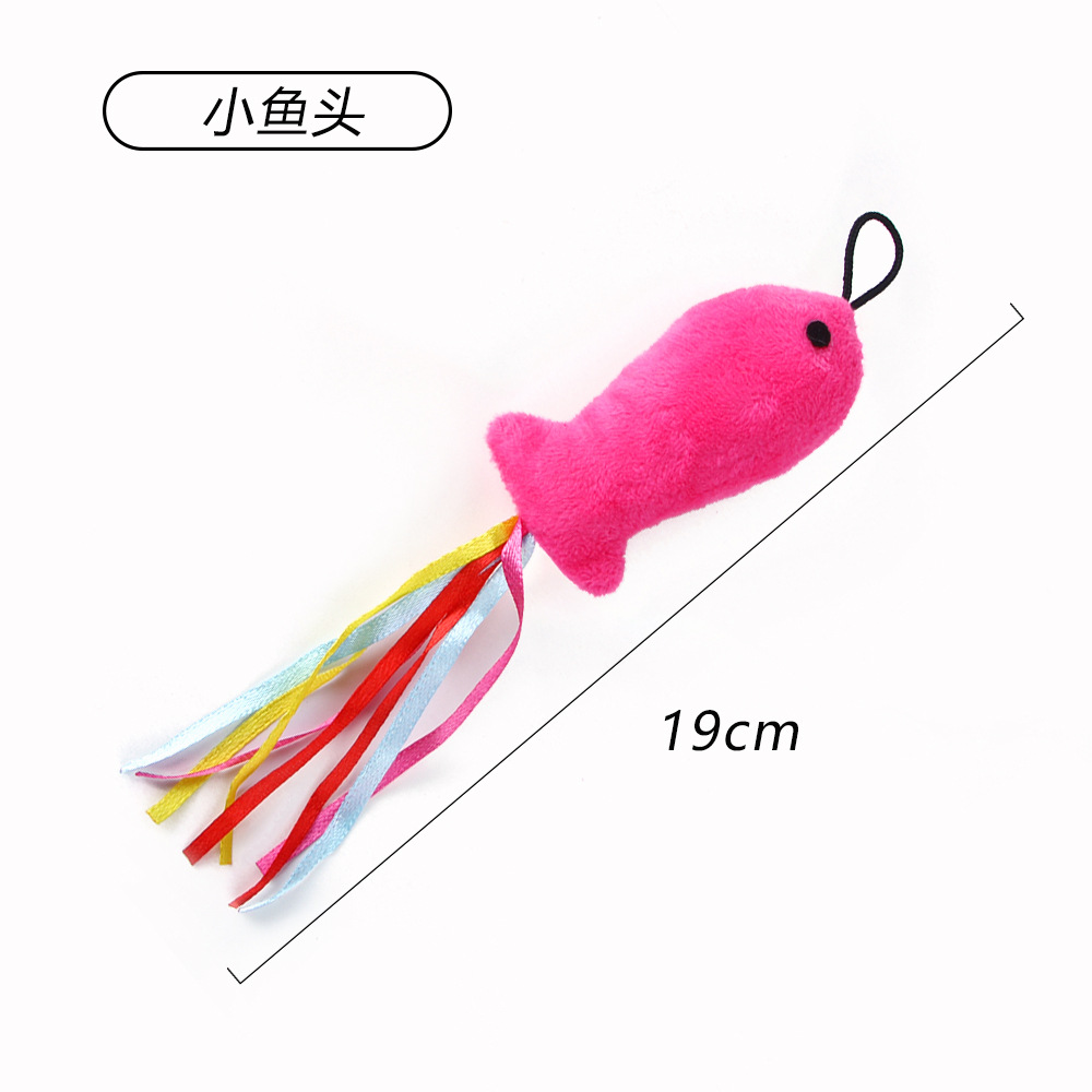 Resumen transfronterizo nueva mascota gato juguete gran pez volador cabeza de reemplazo divertido gato palo de juguete de felpa caña de pescar cabeza de reemplazo