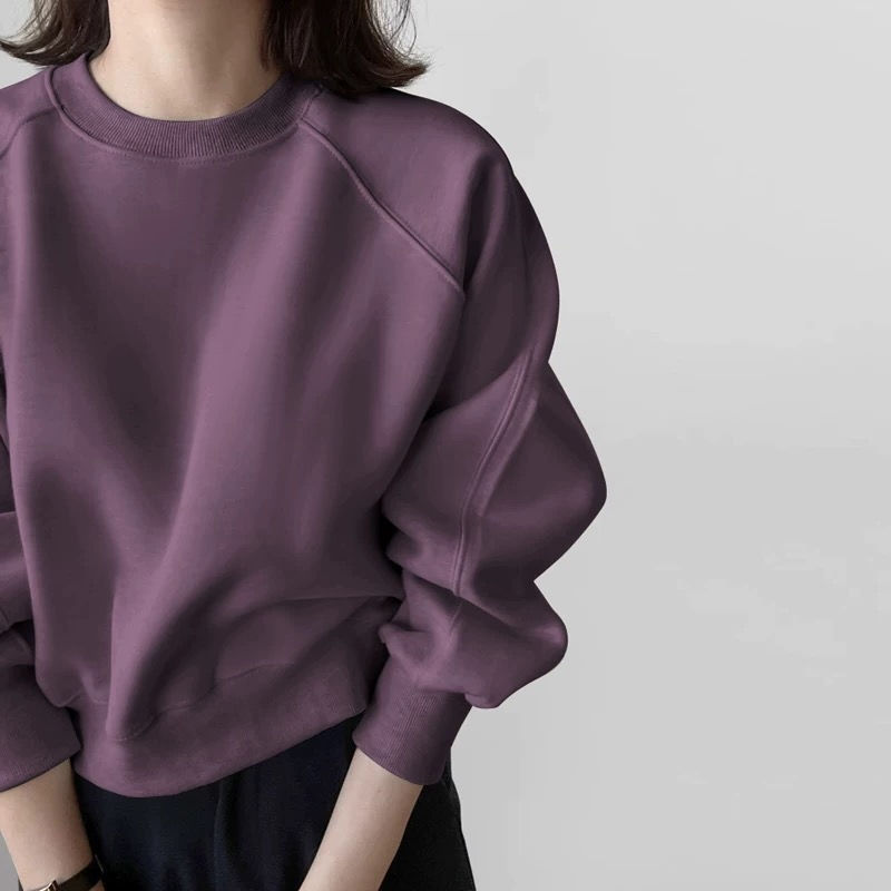 2025 Retro Raglan Sleeve Round Neck Sweatshirt for Women Spring and Autum Small Fashion Casual Versatile Short Pullover Top