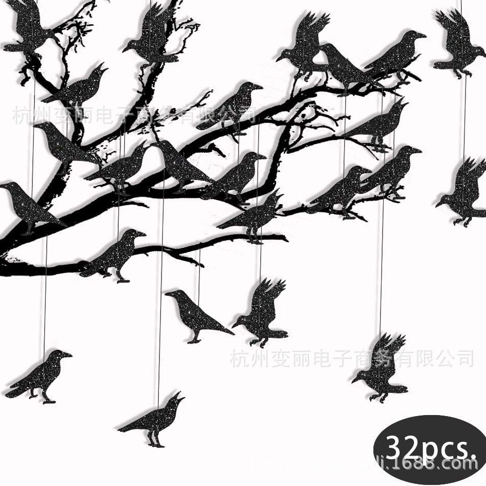 Nuevo árbol de Halloween colgante decoración pájaro Cuervo bandera Garland decoración tema cumpleaños bienvenida bebé pastel par