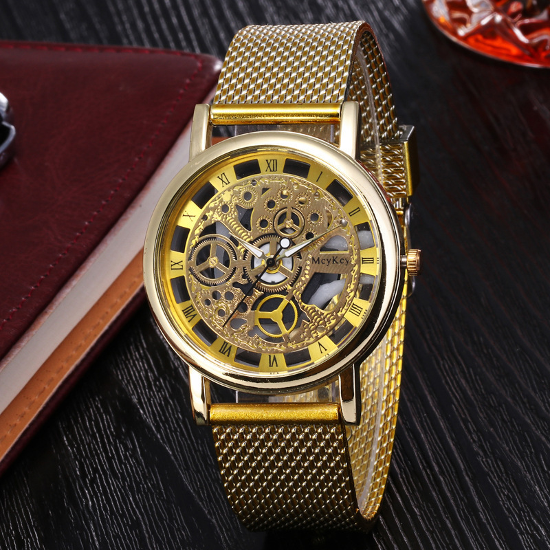 Watch with Hollow Design, Casual and Fashionable Mesh Strap, Men's Quartz Watch, Wholesale from Manufacturer, Cross-Border Exclusive, Free Logo Printing Watch with Hollow Design, Casual and Fashionable Mesh Strap, Men's Quartz Watch, Wholesale from Manufacturer, Cross-Border Exclusive, Free Logo Printing