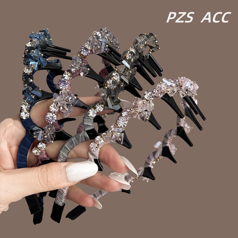 新しいクリスタル歯付きライト高級フルダイヤモンドヘアバンドヘアアクセサリーシンプルな気質レトロ多用途薄型ヘッドバンドヘアピン女性のヘアアクセサリー|undefined