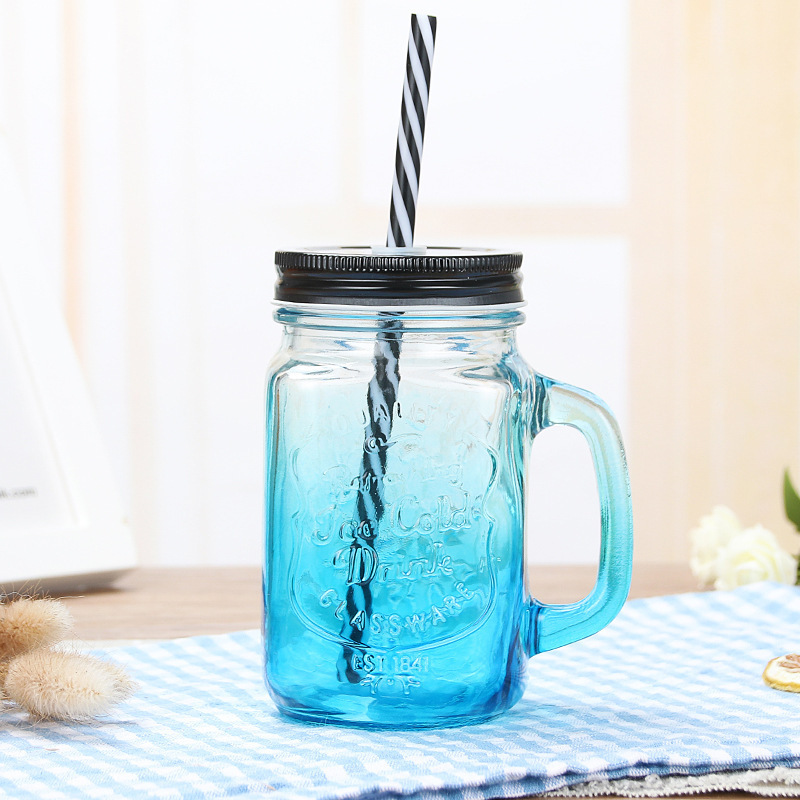 Vaso de vidrio de colores degradados, vaso con diseño de gallo, vaso para jugo, vaso para agua de exportación, vaso transparente con asa para exportación transfronteriza a Amazon, vaso tipo Mason