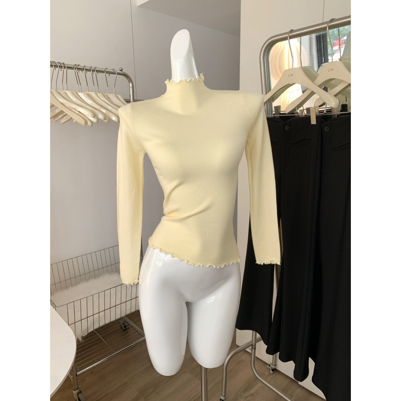 Creamy Yellow Ruffled High-Neck Mesh Base Shirt, Sheer Inner Layer, Slim-Fit Base Shirt, Colorful Dopamine Outfit Creamy Yellow Ruffled High-Neck Mesh Base Shirt, Sheer Inner Layer, Slim-Fit Base Shirt, Colorful Dopamine Outfit