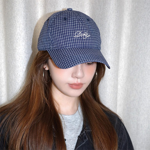 South Korea's new plaid letter embroidered duck cap for men and women in summer, versatile wide brim soft top baseball cap that looks smaller