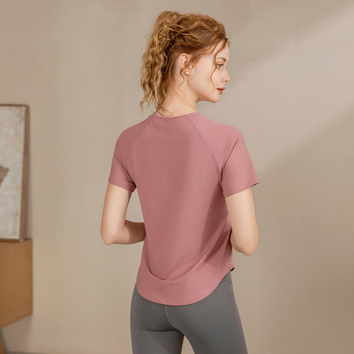 Women's Loose Cross-border Bestselling Fitness T-shirt, Breathable and Sweat-wicking, Round Neck Short Sleeve Top, Running and Sports Clothing