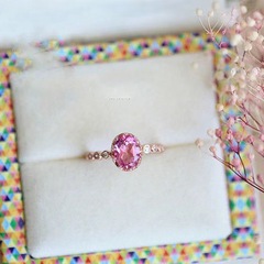 新款復古簡約ins潮皇冠鍍玫瑰金仿粉托帕石戒指女生禮物