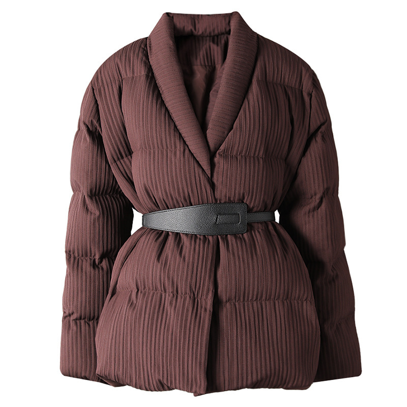 Korean Style V-neck Belt Down Jacket Women's 2024 Winter New Elegant Loose Slimming Warm Mid-length Jacket Korean Style V-neck Belt Down Jacket Women's 2024 Winter New Elegant Loose Slimming Warm Mid-length Jacket
