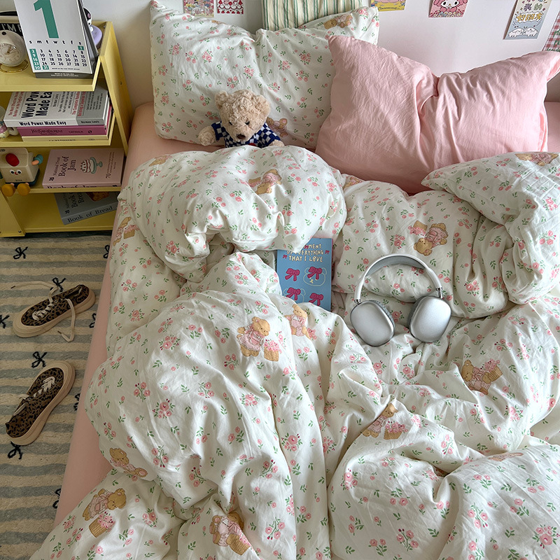 Clase A ropa de cama desnuda para dormir cuatro piezas de algodón lavado con agua sábanas de aire cubierta de cama de grado madre y bebé dormitorio de tres piezas