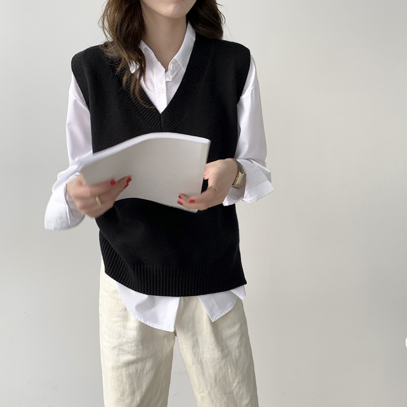 Primavera y otoño nuevo Suelta todo partido estilo perezoso suéter v-cuello chaleco sin mangas Chaleco de punto estudiante suéter para mujeres image 7