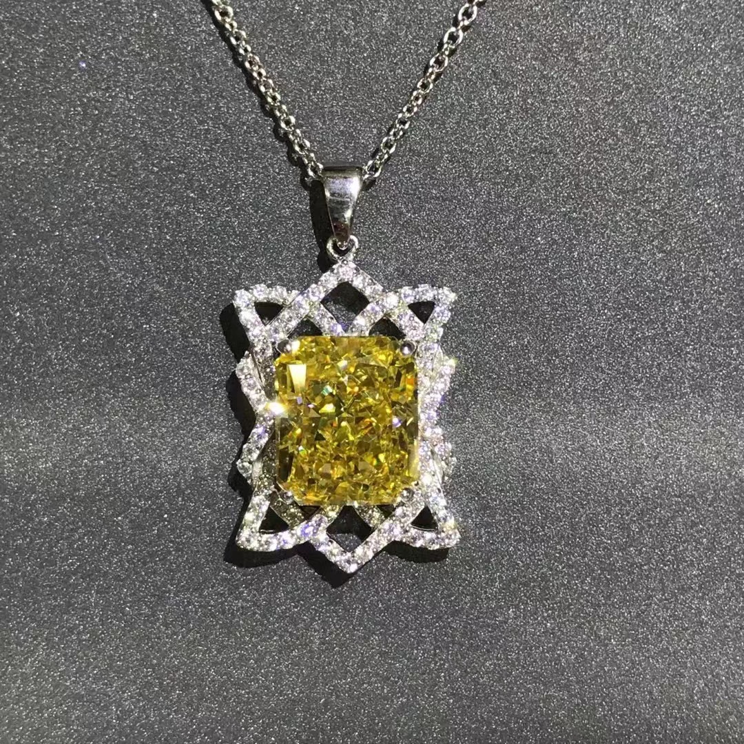 Cuadrado Radian corte rosa amarillo de alto carbono pendiente de diamante de 5 quilates cuadrado incrustado importación de alto carbono zircón