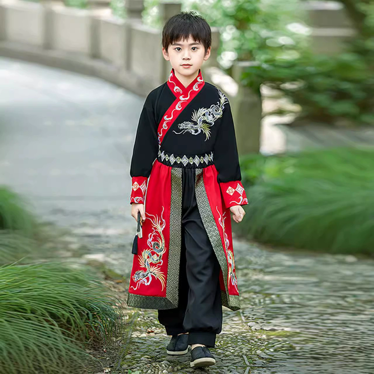 Китайский стиль мальчик костюм Hanfu 2024 новый осенний красивый книжный ребенок детский сад