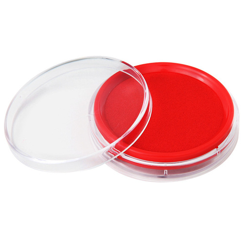 Powerful 9863 Single Color Fast-Drying Ink Pad, Round Transparent Box Packaging, Diameter 80mm, Red, Blue