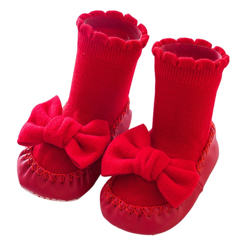 Calcetines de bebé primavera y otoño calcetines de piso de bebé para niñas antideslizantes zapatos de niño a prueba de frío arco de media pantorrilla princesa