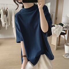 太ったMM特大サイズ300斤半高襟半袖tシャツ女性夏韓国版ゆるいシンプルな半袖上着潮