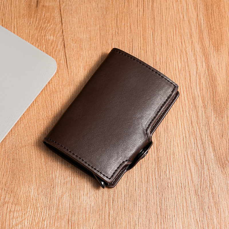 Cepillo antirrobo Caja de aluminio con tarjeta elástica automática Carpeta de tarjeta bancaria RFID para hombres Caja de tarjeta emergente de metal Carpeta para tarjetas de visita